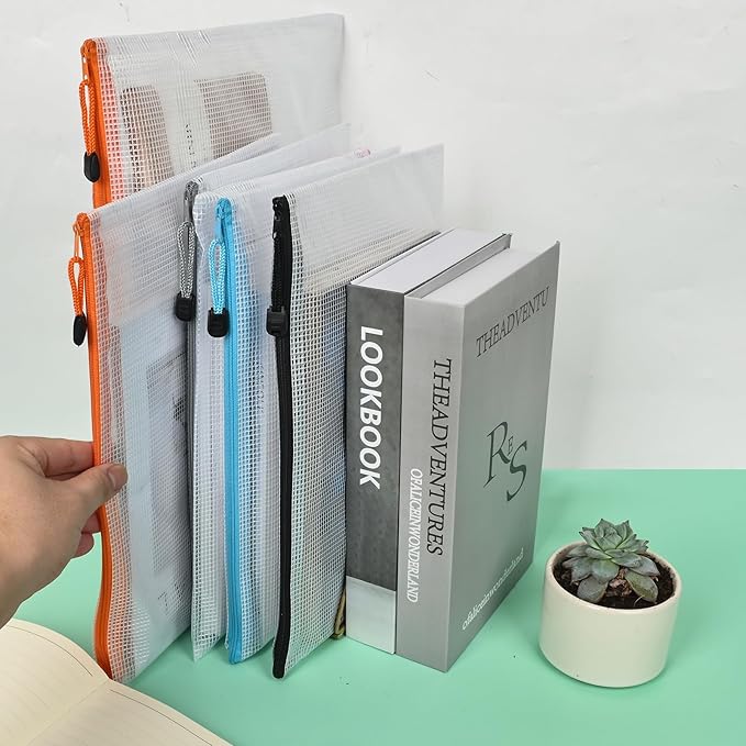 Mesh Zipper Pouches,Zipper Bags A3 A4 Size,24 Pcs Plastic Storage Bags for Classroom Organization,Craft Project,Board Game and Travel Storage.