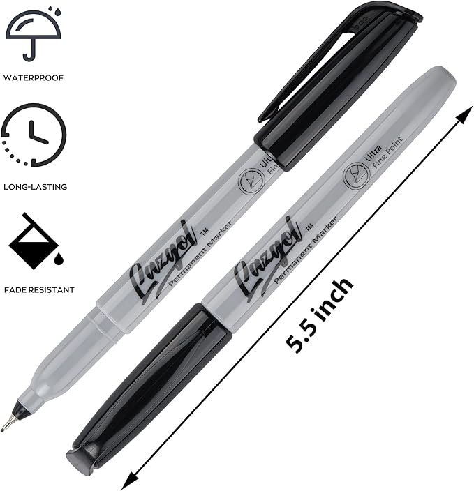 Ultra Fine Permanent Marker Bulk, 32 Pack Ultra Fine Point Black Permanent Marker set, Felt Tip Pens Works on Plastic, Wood, Stone, Metal and Glass for Doodling, Marking