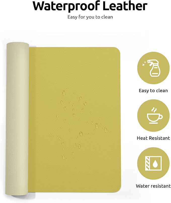 YSAGi Leather Desk Protector, Office Mat, Large Mouse Mat, Non-Slip PU Leather Blotter, Laptop Pad, Waterproof Writing Pad for Office and Home (Olive Green, 31.5" x 15.8")