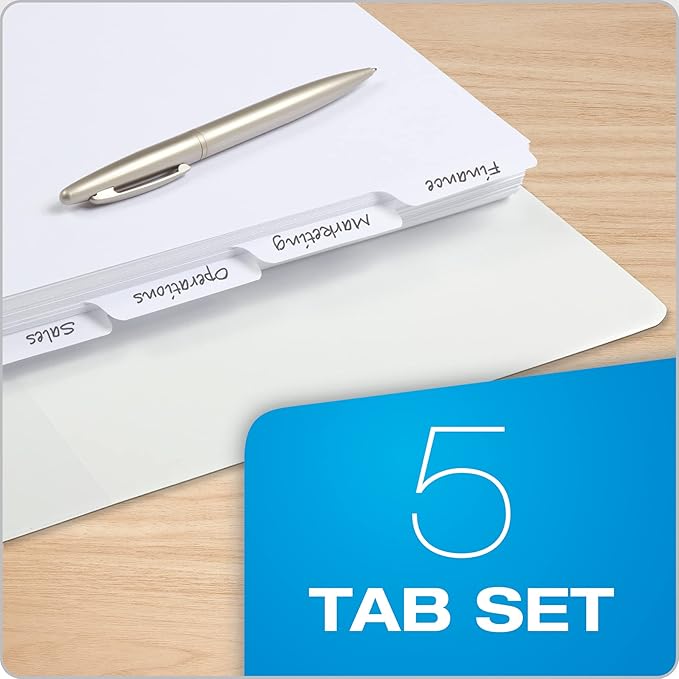 Oxford Blank Write On Binder Dividers, 1/5 Cut Tabs, 3 Hole Punch Dividers in 5 Tab Sets, 100 Dividers, 20 Sets, White (89981)