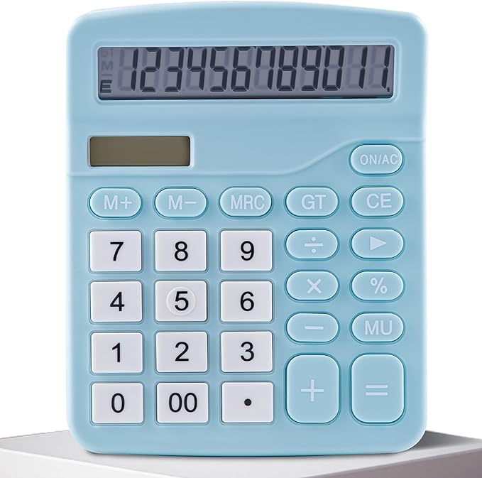 Golcellia Calculators Desktop, Blue Calculator, Cute Calculator 12 Digit Desk Calculator Large Display, Dual Power Solar Battery, Office Home School Supplies for Adults & Students