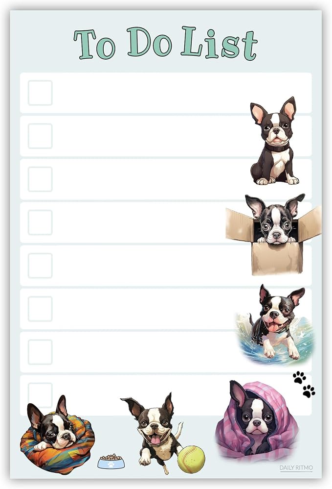Boston Terrier Sticky Notepad to Do List | Kawaii Dog Lover Gifts for Women | Office School Supply Sticky Notes 4"x6" 50 Pages