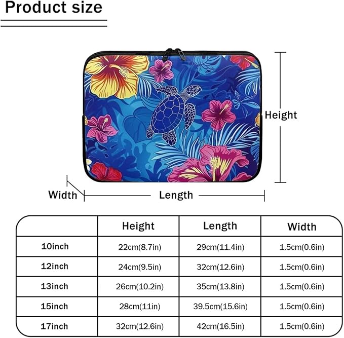 Sea Turtle Printed Laptop Briefcase for Women Men, Hibiscus Flower Printed 17 Inch Laptop Bag Messenger Bag Lightweight Laptop Case for Office Business Traveling Daily Use