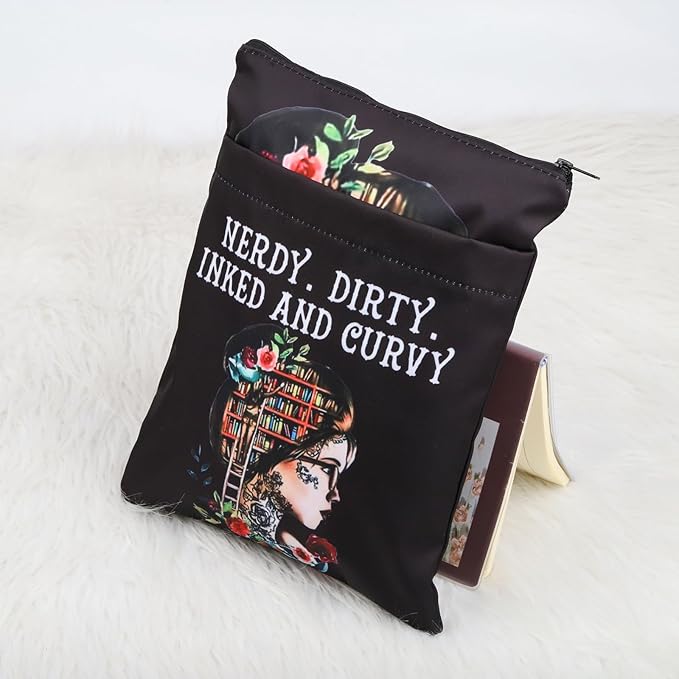 KEYCHIN Reading Lover Book Sleeve Book Club Librarian Gifts Nerdy Dirty Inked And Curvy Book Cover Book Lover Gifts Book Covers For Paperback (Nerdy Dirty-Black)