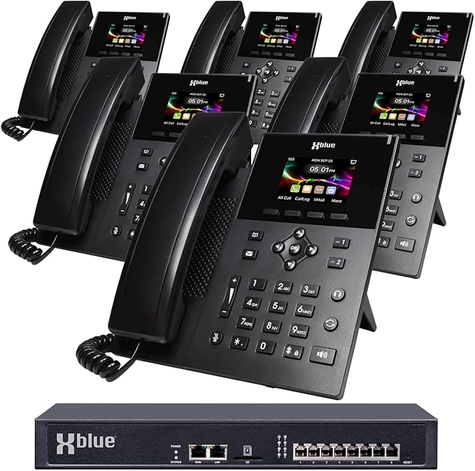 XBLUE QB2 System Bundle with 6 IP5g IP Phones Including Auto Attendant, Voicemail, Cell & Remote Phone Extensions & Call Recording