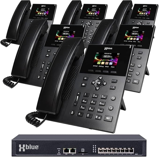 XBLUE QB2 System Bundle with 6 IP5g IP Phones Including Auto Attendant, Voicemail, Cell & Remote Phone Extensions & Call Recording