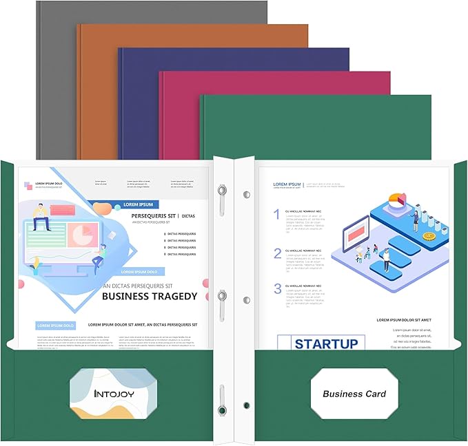 Folders with Pockets, IntoJoy 100 Pack Two Pocket Folders Business Card Holder Folders with Prongs for School Office Filing Cabinet Resume Portfolio (Colored)