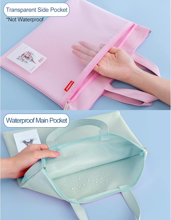 pendancy Mesh Zipper Pouch 11x13.7 in, Large Double Pocket Waterproof File Bag with Handle, A4 Size Foldable Document Storage for Puzzle Project/Cross Stitch/Travel/Office（Green）