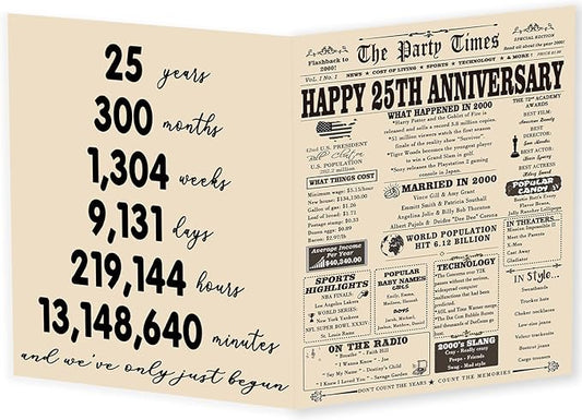 YiKaLus Large 25th Anniversary Card for Couples, Retro 25 Years Wedding Aday Gift Ideas for Him Her, Unique Silver Aday Gifts for Husband Wife