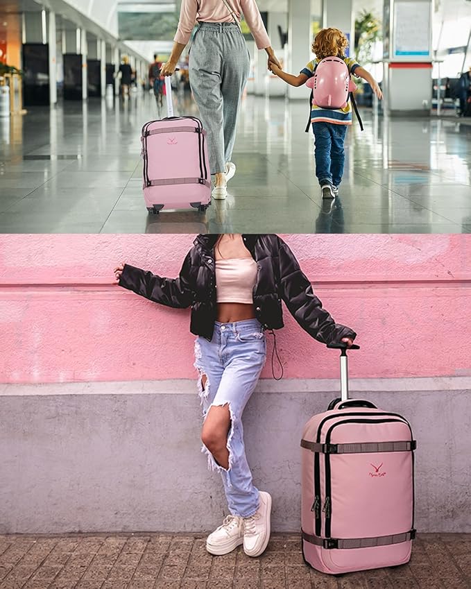 Hynes Eagle Rolling Backpack 42L Backpack with Wheels Airline Approved Carry on Luggage Laptop Travel Backpack for Women Men Pink