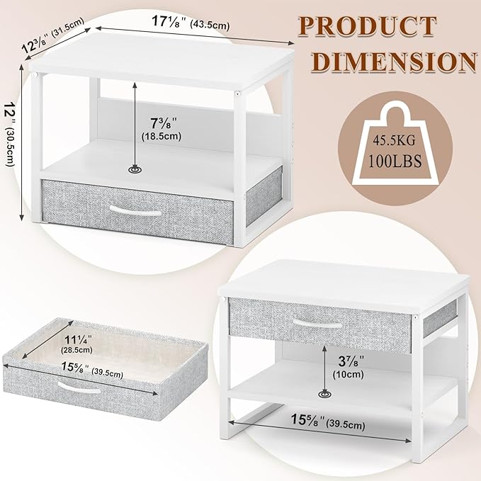 MARTY Printer Stand with Storage Drawer for Desk, 2-Tier Desktop Printer Stand Shelf Organzier for Home Office Printer Riser Under Desk Small Printer Table for Fax Machine Copier Scanner (White)