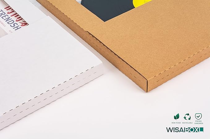 White Vinyl Record Mailers 12.8x12.8x1 Inch LP Mailing Corrugated Cardboard Boxes, Easy-Fold, Multi-Depth Album Shipping Boxes with Fragile Stickers, 25 Pack