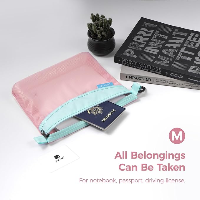 pack all 3 Pcs Water-Resistant Material Zipper Pouch Set, Mesh Zipper Bags for Storage, Travel, Office (Pink)