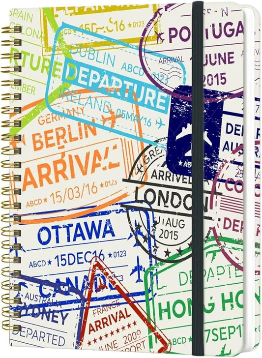 Spiral Notebook - A5 Spiral Notebooks, 8.3'' × 5.8'', 160 Pages, Aesthetic Journaling Notebooks for Women, College Lined Notebook with Elastic Closure, Back Pocket, for School Office, stampA