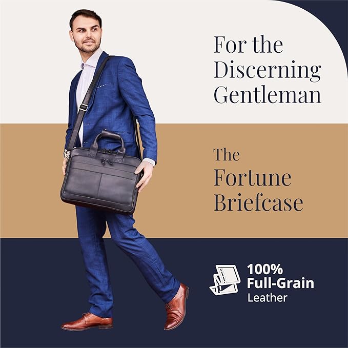 Luxorro Full-Grain Leather Briefcases for Men, Leather Laptop Briefcase For Men, Leather Bag, Leather Computer Bag For Men
