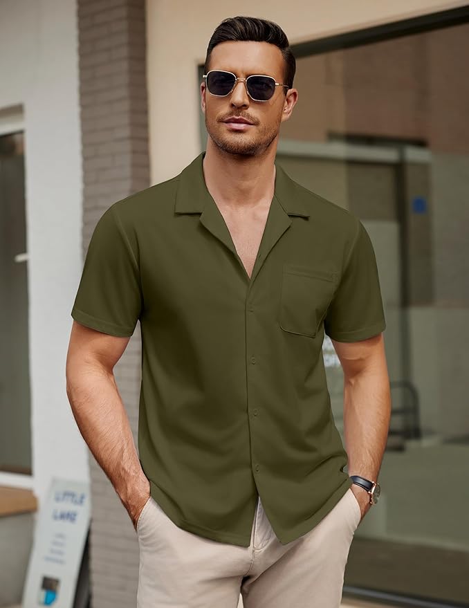 COOFANDY Men's Casual Cuban Guayabera Shirt Short Sleeve Button Down Shirts Summer Beach Shirts Vocation Vintage Shirts