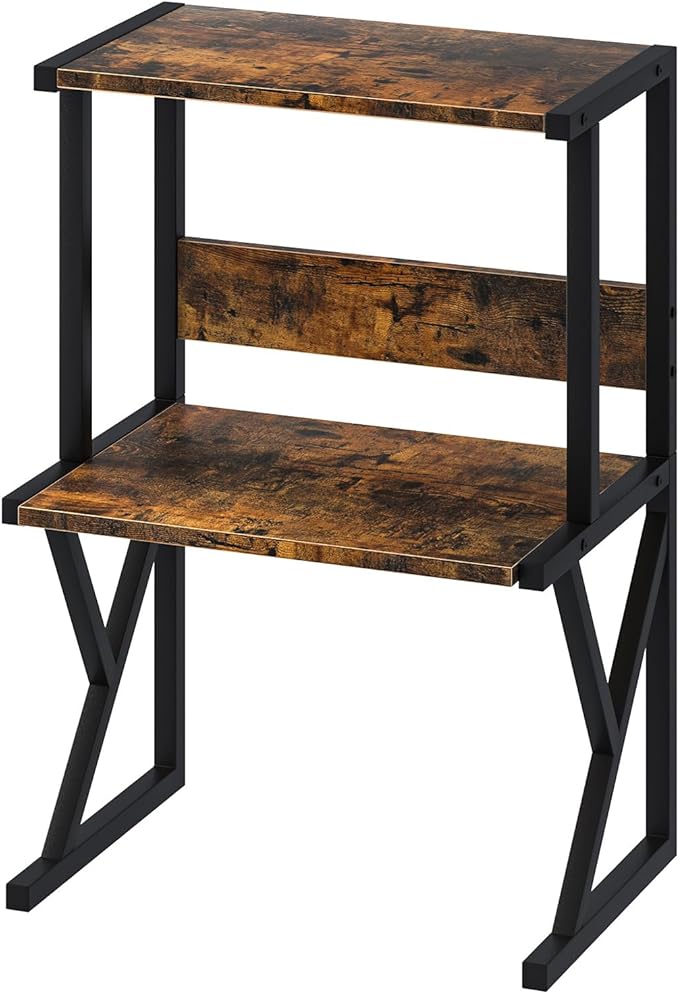 aboxoo Desktop Printer Stand with 3 Tier Wood Storage Shelves,Under Desk Printer Table,Multi-Purpose Home Office Desk Organizer for Fax Machine, Scanner (Brown)