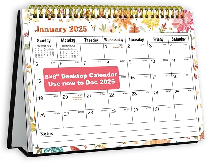 Small Desk Calendar 2025 - Standing 2025 Desk Calendar, OCT. 2024 - DEC. 2025, 8" x 6", Monthly Flip Desktop Calendar with To Do List, Your Personal Desk Calendar Planner for Home Office