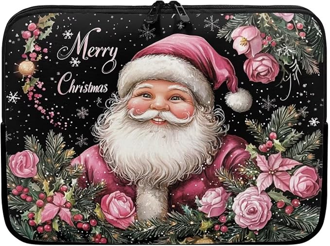 Christmas Laptop Sleeve for Women 17 inch Laptop Protector with Versatile Uses Computer Sleeve Neoprene Lap Top Case for Daily Use School Travel Tablet Bag Santa Claus