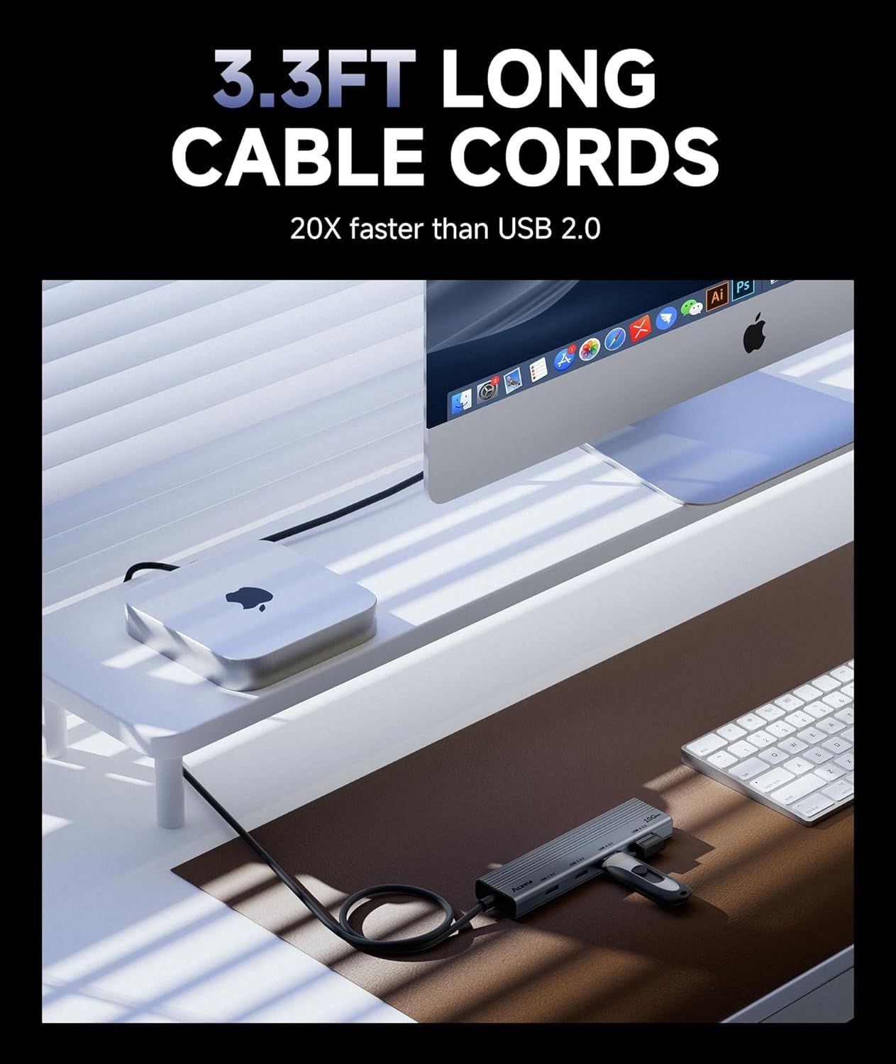 Aceele USB C Hub 10Gbps, USB 3.2 Gen 2 HUB with 2 USB-C 3.2 and 2 USB-A 3.2 Port, 100W PD Charging, 3.3FT Cable Type C Splitter for MacBook Pro/Air, iPad Pro and More(Not Support Extend Monitor)