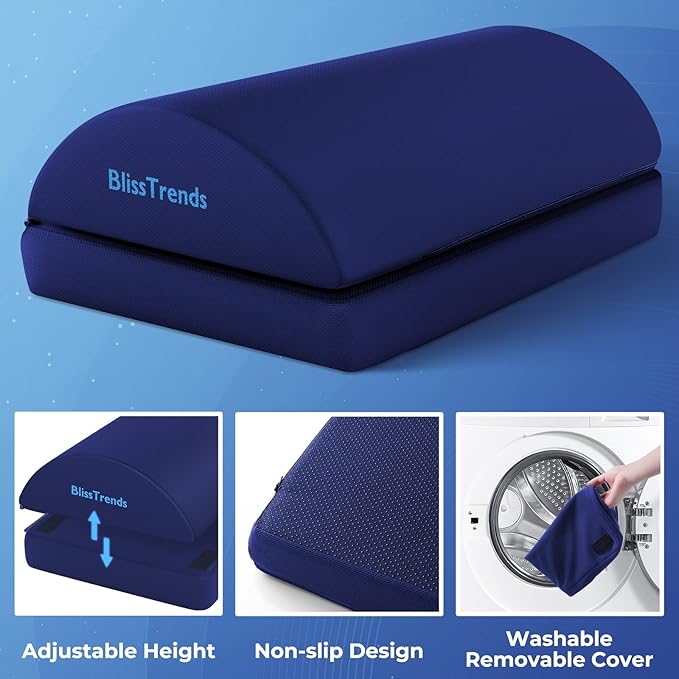 BlissTrends Foot Rest for Under Desk at Work - Versatile Foot Stool with Washable Cover - Comfortable Footrest with 2 Adjustable Heights for Car, Home and Office to Relieve Back,Lumbar,Knee Pain-Blue