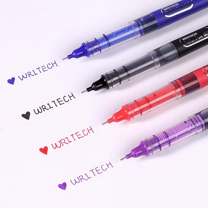 WRITECH Liquid Ink Rollerball Pens: 0.5mm Extra Fine Point Tip Quick Dry Roller Pens 4ct Assorted Colors Ink for Writing, Taking Notes & Sketching Multi Colored
