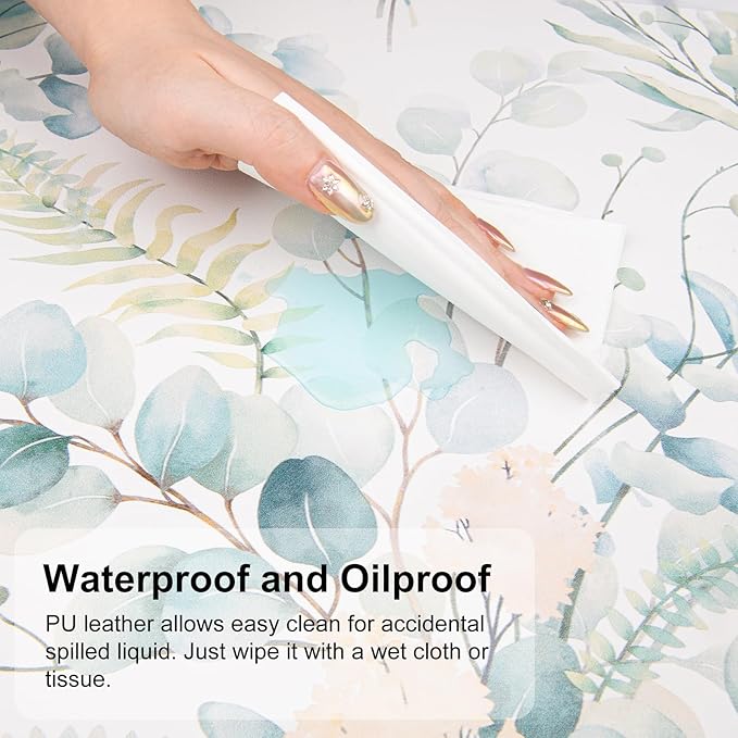 QIYI Large Mouse Pad for Desk, Cute Desk Mat for Desktop, Women Girls Green Office Décor Desk Accessories, PU Leather Waterproof Gaming Mousepad, Eucalyptus Leaf Desk Pad Computer Mat, 31.5" x 15.7"