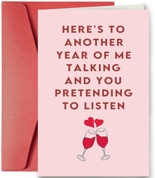 SuperShunhu Funny Valentines Day Card for Husband Wife, Cute Anniversary Card for Boyfriend Girlfriend, Birthday Love Card for Partner, Me Talking You Pretending to Listen