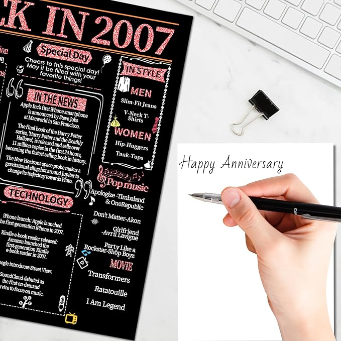 Joycard 18th Anniversary Card for Women, Wedding Card for Wife, Sweet Marriage Decorations Gifts for Couple, Perfect for Her on Anniversary Day, Back in 2007