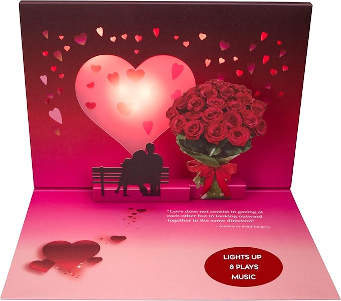 Pop Up Anniversary Card for Couple w/Lights & Music - Happy Anniversary Card for Wife & Girlfriend, Pop Up Card, Wedding Anniversary Card (Couple)