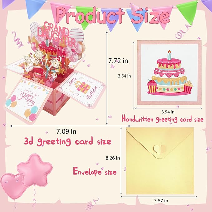 Asmallgf Great Birthday Gifts Card for Granddaughter Adult Kid, Happy Birthday Popup Card from Grandma Grandpa, Money Box from Nana