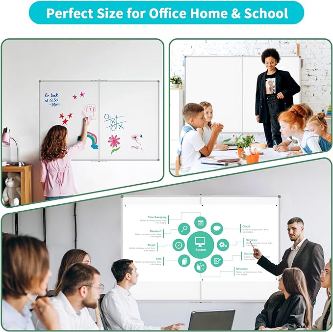 JILoffice Magnetic Foldable White Board 48 x 36 Inches, Dry Erase Whiteboard, Silver Aluminum Frame with 2 Detachable Marker Tray Wall Mounted Board for Office Home and School
