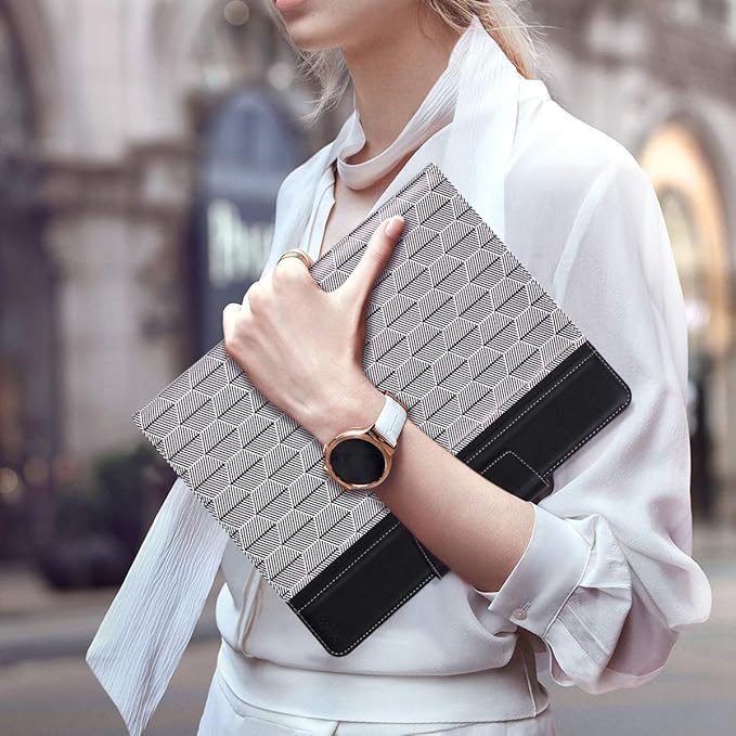 Toplive Portfolio Case Padfolio, Executive Business Document Organizer with Letter Size Clipboard, Business Card Holder, Tablet Sleeve, Perfect for Business School Office Conference, Tree-Black