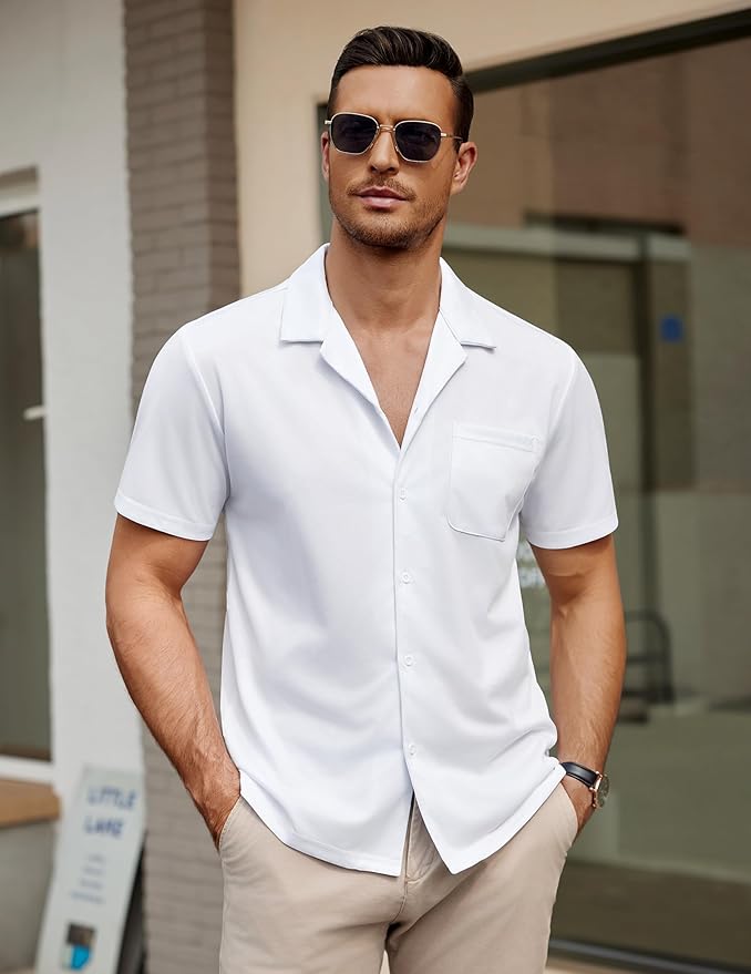 COOFANDY Men's Casual Cuban Guayabera Shirt Short Sleeve Button Down Shirts Summer Beach Shirts Vocation Vintage Shirts
