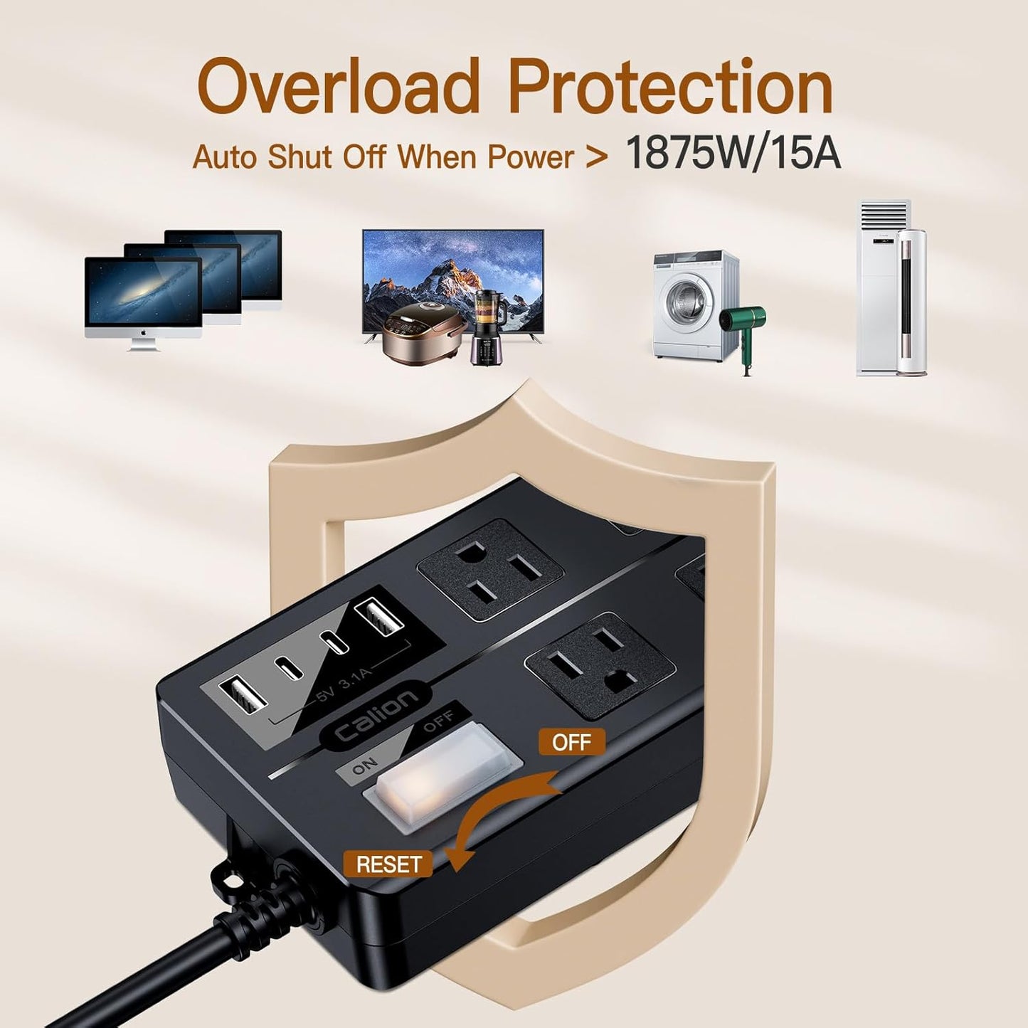 Outdoor Power Strip Weatherproof,Waterproof Surge Protector with 4 USB Ports and 6 Outlets,15 FT Extension Cord with Flat Plug,Shockproof Overload Protection, Wall Outlet for Home Office Porch Patio