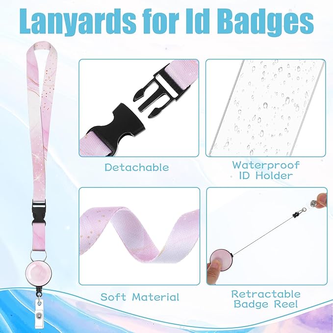 6 Pack Lanyards for Id Badges, Badge Women Lanyards with ID Holder Detachable Cruise Lanyards with Waterproof ID Holder Retractable Badge Reel for Office School Cruise Ship Key ID Cards (Marble Style)
