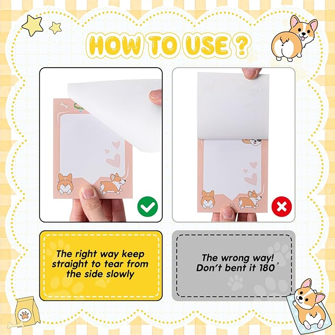 Sabary 9 Pads Sticky Notes 3.15 x 3.94 Inches Cute Self Sticky Note Pads Colored Adhesive Notepad for Memo Reminder Journal Studying Office Home Gift(Corgi)
