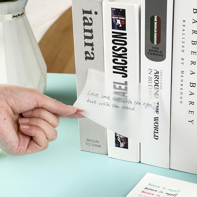 Transparent Sticky Notes Pad 3x4 Inch, Clear Sticky Notes for Books Message Reminder, Waterproof self-Adhesive Translucent Sticky Notes, 10 Packs 500 Sheets