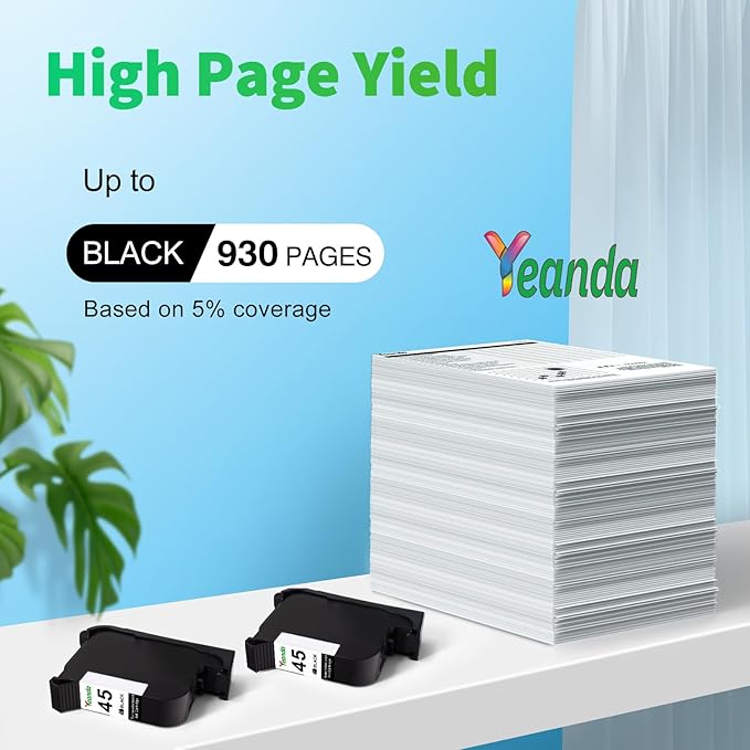 for HP 45 Ink Cartridge Black 51645A 51645 Ink Cartridge Black for Color Copier 180 PhotoSmart 1000 1115 1215 P1000xi Deskjet 820Cse 830 850 870 890 930 950 Printer (Black 2Pack)