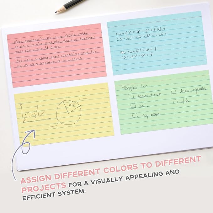 Colored Index Cards 5x8 100Pcs, Goefun Ruled Flashcards, 4 Color Notecards for Studying, Recipes, Memo Cards, Office Supply, DIY, Presentation