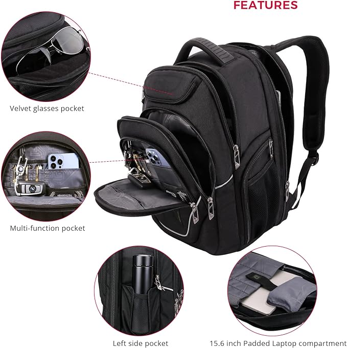 Swissdigital Design Large Travel Backpack For Men, TSA-Friendly Business Laptop Backpack, USB Charging Port，RFID Protection Tech Backpack Fits 15.6Inch Laptop (TERABYTE J16BTF-21) One Nation One World