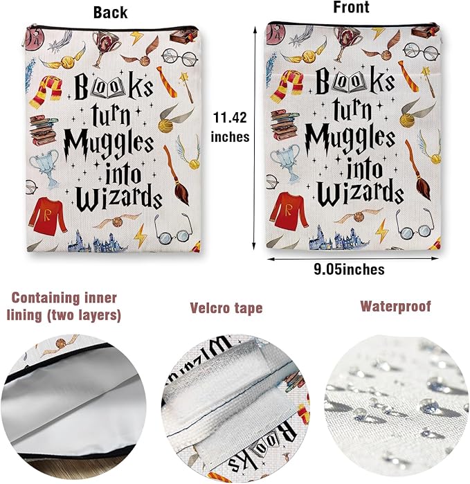 Magic Wizard Book Sleeve, Potter Merch Bookish Gift, Wizard Gift Book Covers Librarian Reader Bibliophile Bookworm Reading Lover Gift(Books Turn Muggles into Winzards) (Magic Book Sleeve-1109)