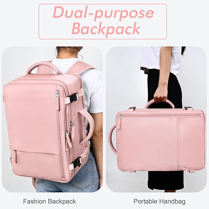Travel Backpack for Women, TSA-Friendly Carry-on Backpack Bag Luggage Airline Approved, Personal Item Backpack for Work Business College, Travel Essentials, Pink