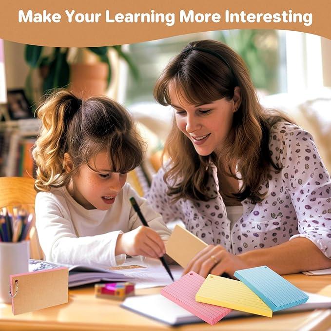 Colored Index Cards - 150 PCS Flash Cards with Rings 3 x 5 Inch Flashcards for Studying Prepunched Lined Notecards Study Supplies for School, College, Office, Home, Memory, To Do List, 3 Bright Colors