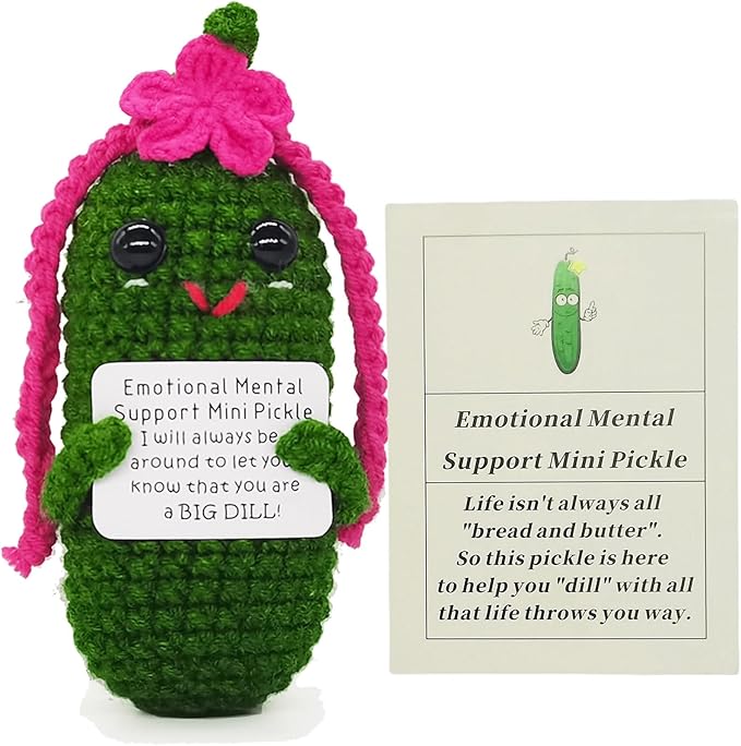 Funny Crochet Pickles 1 Pcs with Affirmations Cards for Inspirational Novelty Good Luck Gift and Party Decorations (KK-CKD04- REDCUM)