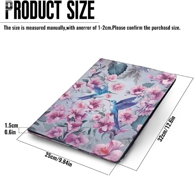 Hummingbird Flower Purple Portfolio Folder Leather Padfolio with A4 Size Clipboard Clip for Business Interview Document Sleeve Binder Folder for Men/Women