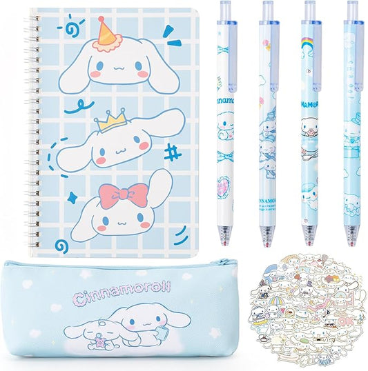 Cute School Supplies Anime Stationery Gift Set Includs Gel Pens, Journal Notebook, 50 Stickers, Pencil Case, Kawaii Stationery Set, Back to School Gift(Blue)