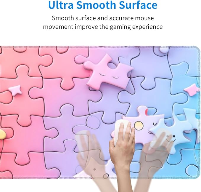 Gaming Mouse Pad Desk Pad,Extended Big Mouse Pad,31.5x11.8 Inch Long Computer Keyboard Mouse Mat Mousepad with 3mm Non-Slip Base and Stitched Edge for Gaming and Office… (Multicoloured Puzzle)