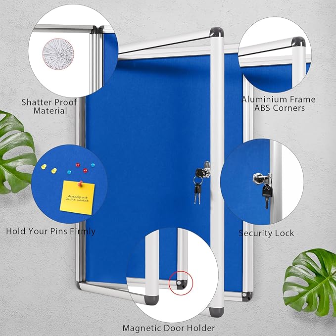 SWANCROWN Pins Bulletin Board Enclosed Wall-Mounted Secure Display Board for Notice Message with Door and Keys,38x28inches(9xA4)