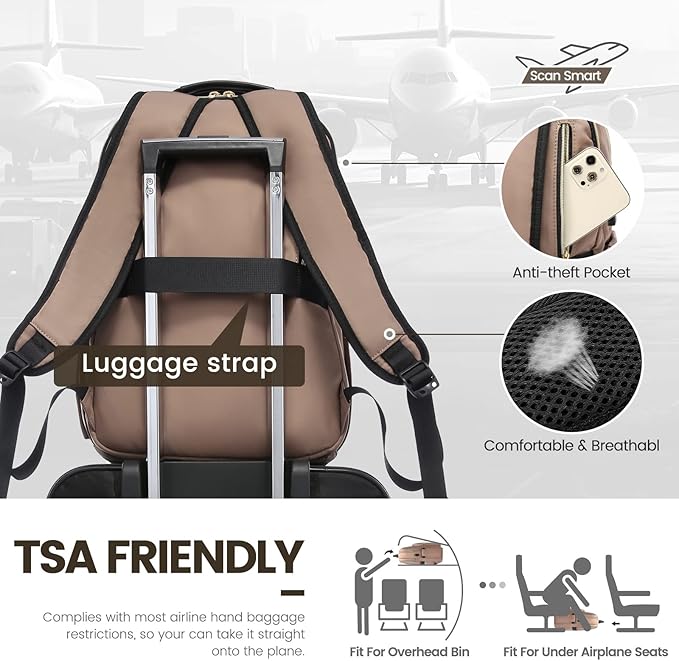 LOVEVOOK Laptop Backpack for Women 17.3 inch,Cute Womens Travel Backpack Purse,Professional Laptop Computer Bag,Waterproof Work Business College Teacher Bags Carry on Backpack with USB Port,Brown